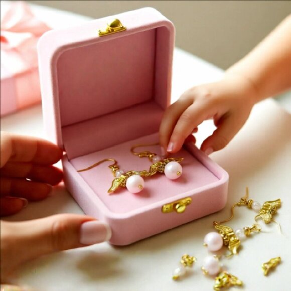 Guardian Angel Earrings! Gold & Pink Angels Wings! - Picture 6 of 8